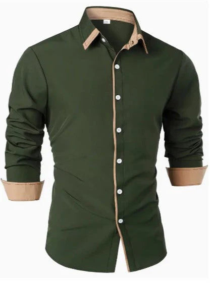 Elegant Long-Sleeved Shirt with Contrast Collar – Stylish for Occasions