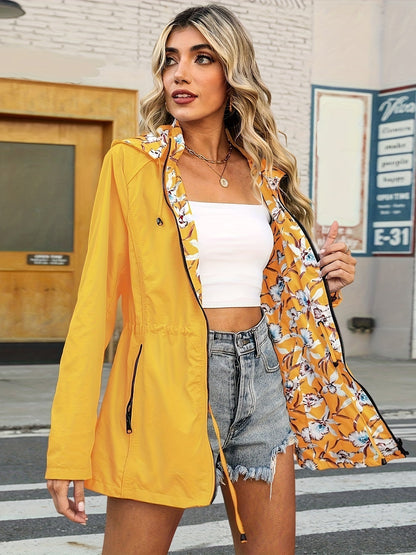 Women's Raincoat Hood Floral Print