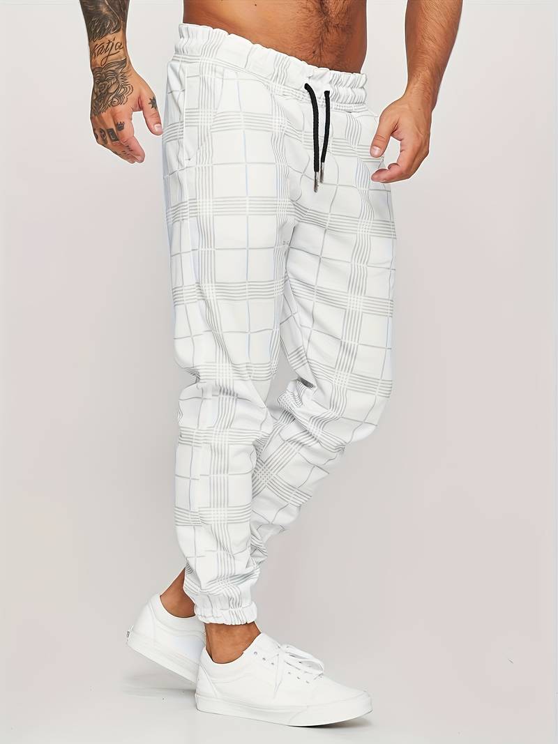 Comfortable Men's Plaid Elastic Training Pants