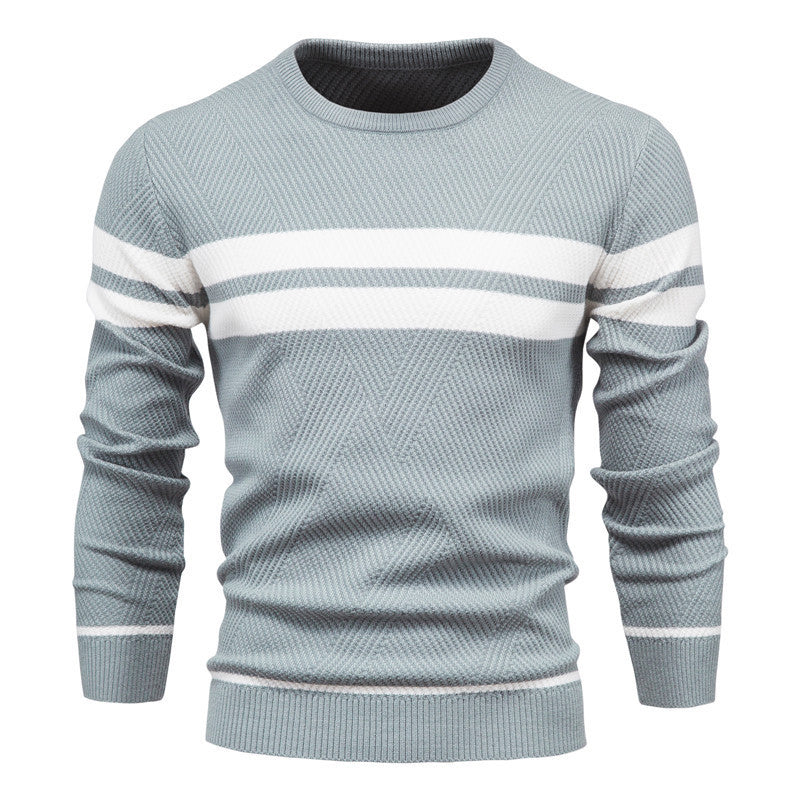 Men's Striped Crew Neck Knit Sweater Modern
