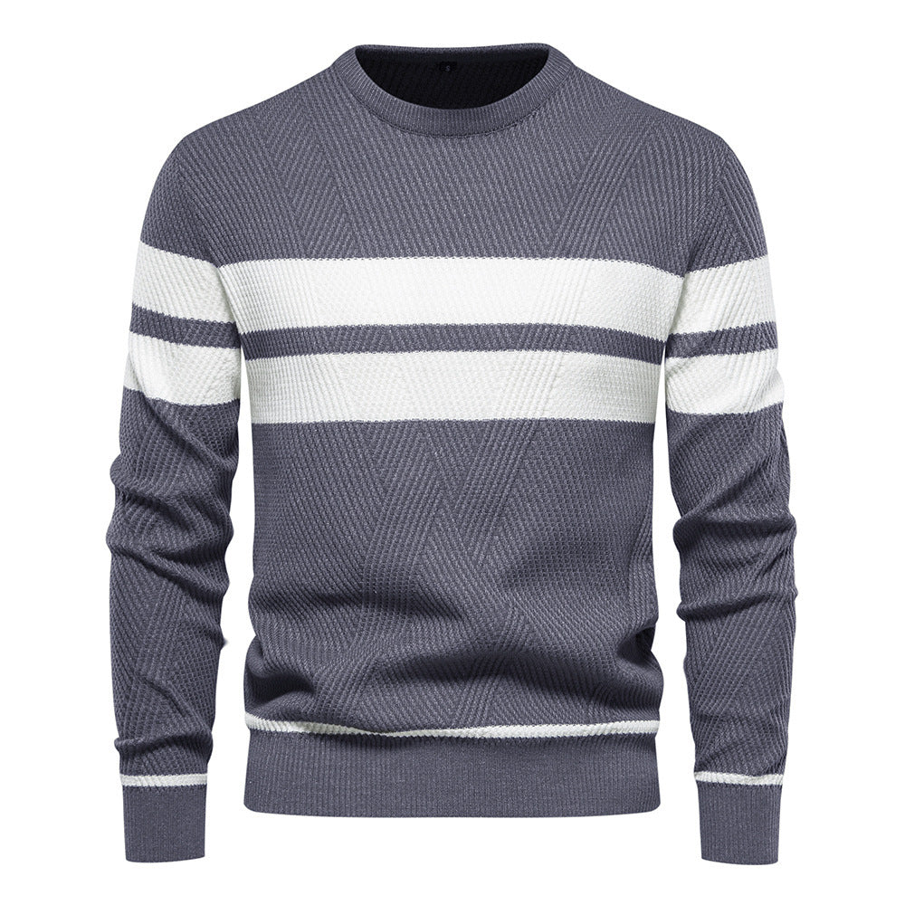 Men's Striped Crew Neck Knit Sweater Modern