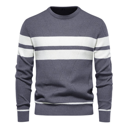 Men's Striped Crew Neck Knit Sweater Modern