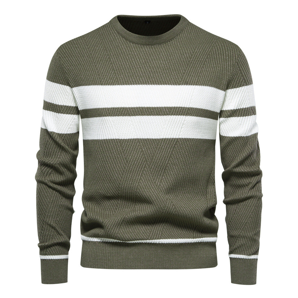 Men's Striped Crew Neck Knit Sweater Modern