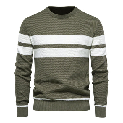 Men's Striped Crew Neck Knit Sweater Modern