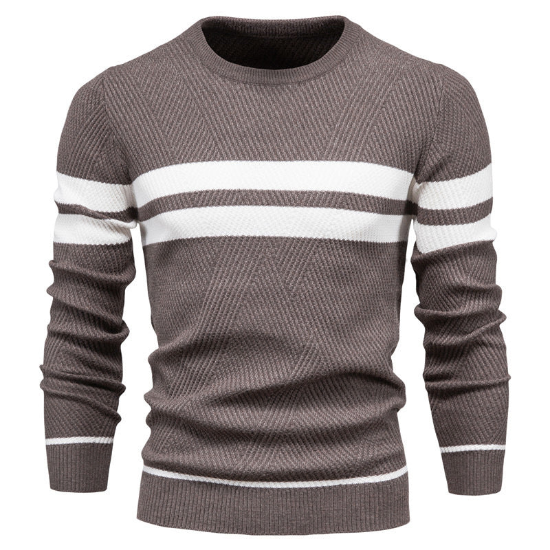 Men's Striped Crew Neck Knit Sweater Modern