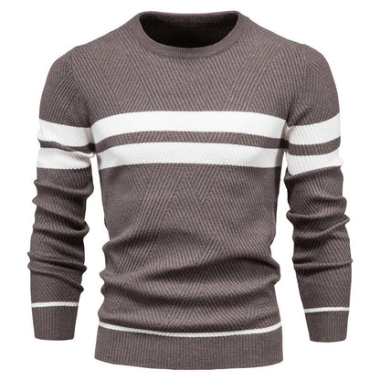 Men's Striped Crew Neck Knit Sweater Modern
