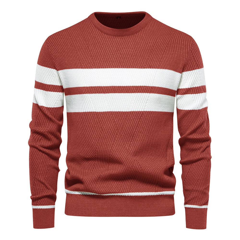 Men's Striped Crew Neck Knit Sweater Modern
