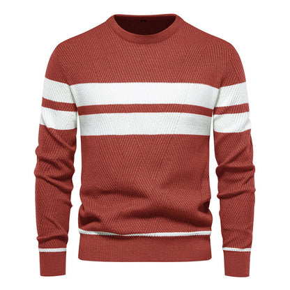 Men's Striped Crew Neck Knit Sweater Modern