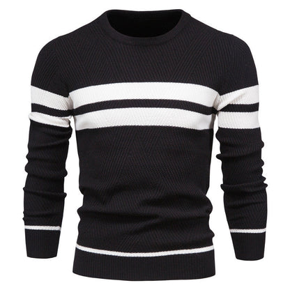 Men's Striped Crew Neck Knit Sweater Modern