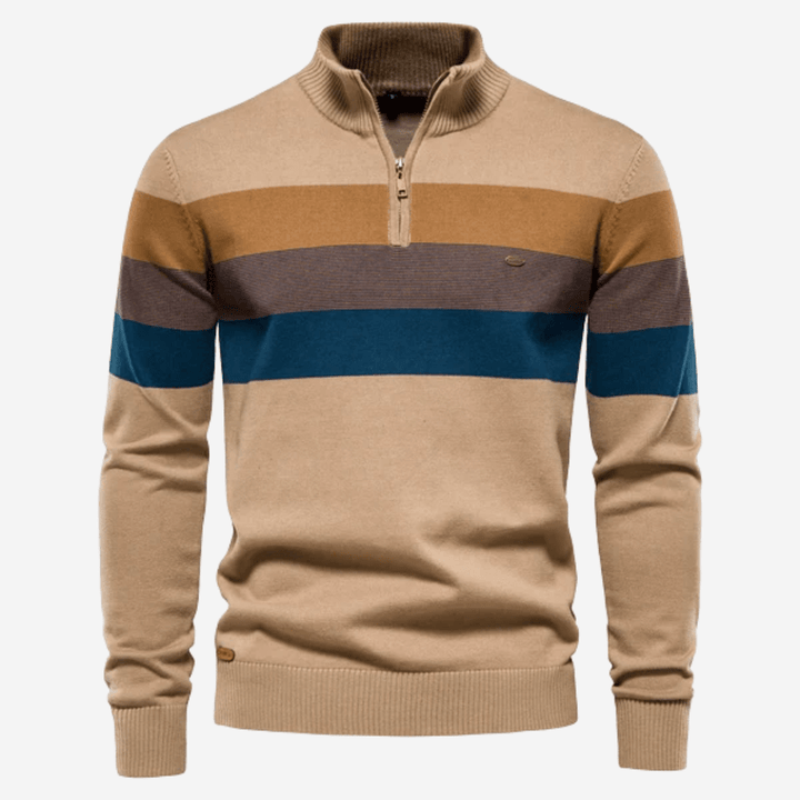 Herren Pullover Stripes Stylish Viertelreißverschluss - IdealeKleiden