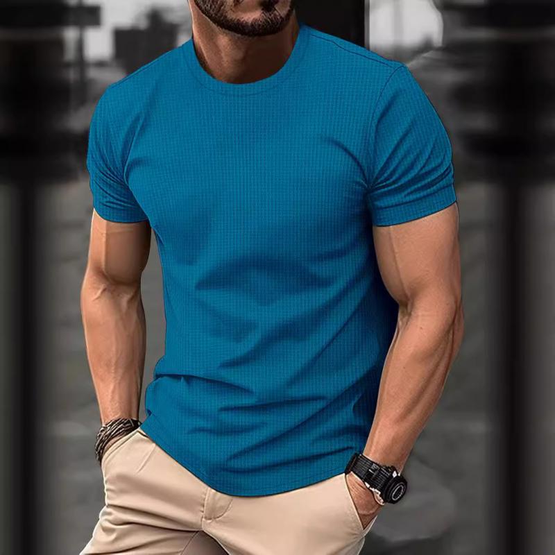 Herren T-Shirt Kurzarm Waffel-Optik Rundhals - IdealeKleiden