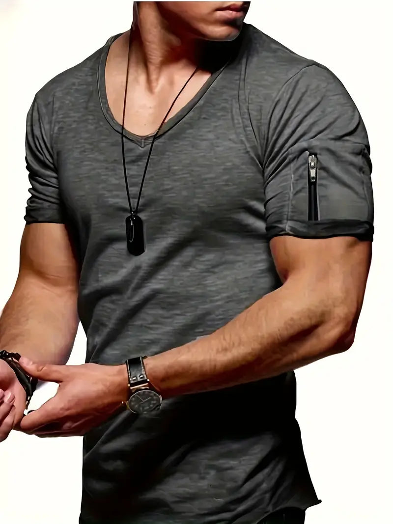Men's Slim Fit V-Neck Solid Color T-Shirt