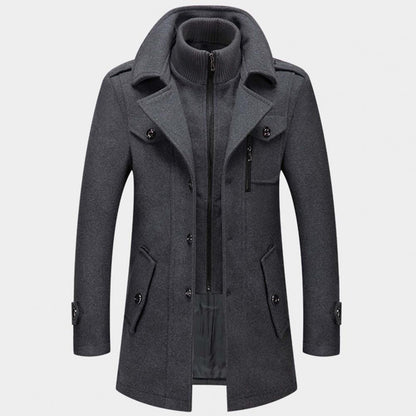 Herren Wollmantel Winterjacke Einreihig Zip - IdealeKleiden