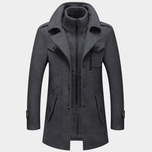 Herren Wollmantel Winterjacke Einreihig Zip - IdealeKleiden