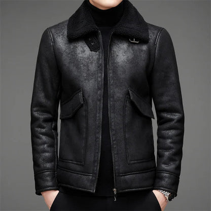 Vegane Lederjacke Herren Warm Fleece-Futter - IdealeKleiden