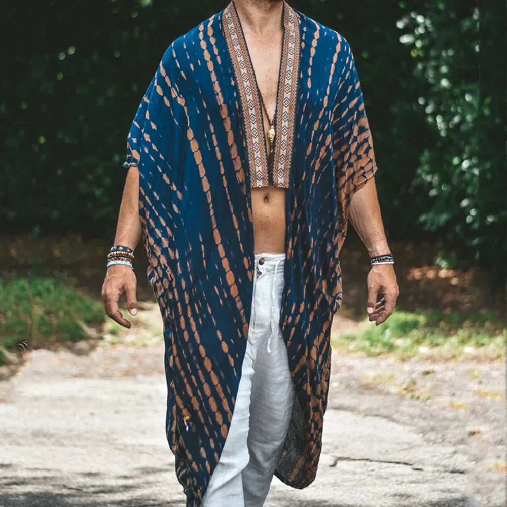 Men's Long Open Front Summer Boho Style Shirt