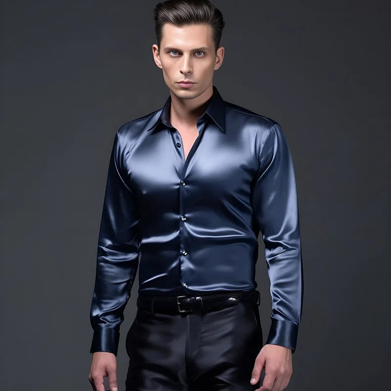 Men's Slim Fit Shiny Long Sleeve Shirt