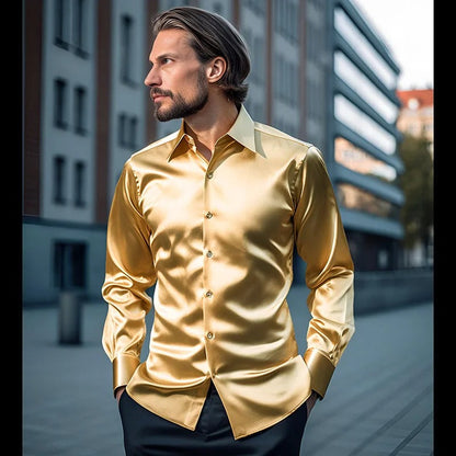 Men's Slim Fit Shiny Long Sleeve Shirt