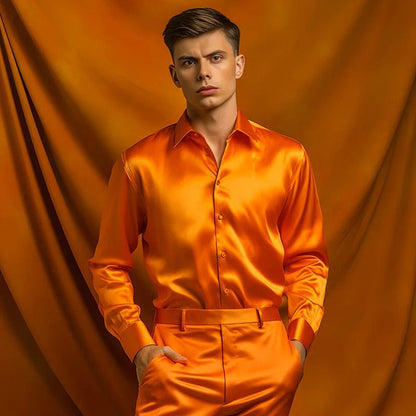Men's Slim Fit Shiny Long Sleeve Shirt