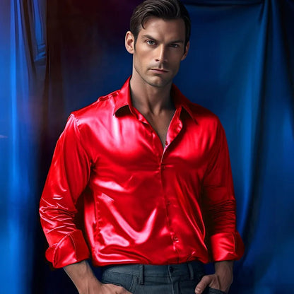 Men's Slim Fit Shiny Long Sleeve Shirt