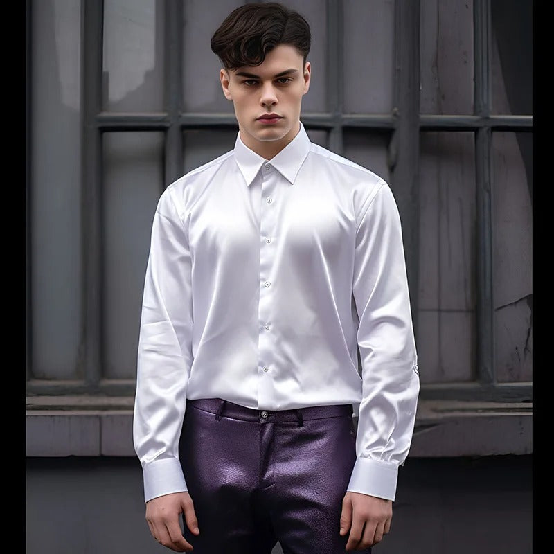 Men's Slim Fit Shiny Long Sleeve Shirt