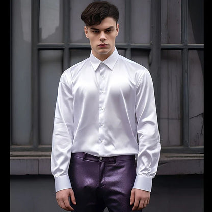 Men's Slim Fit Shiny Long Sleeve Shirt