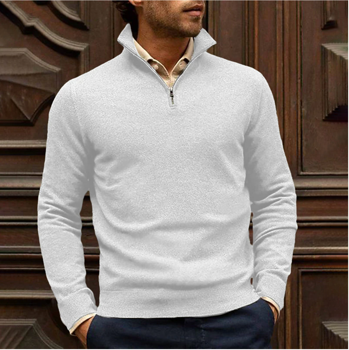 Comfortable cotton zip-up sweater