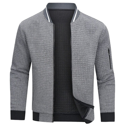 Herrenjacke Langarm Waffelmuster Reißverschluss Sweatshirt → Herren Reißverschlussjacke Langarm Waffeldesign - IdealeKleiden
