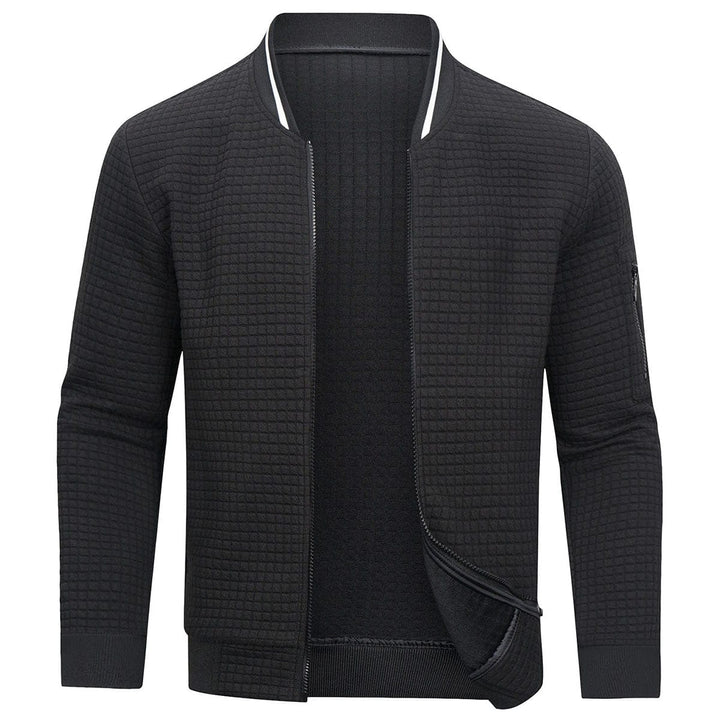 Men's long-sleeve waffle-pattern zip-up sweatshirt → Men's long-sleeve waffle-design zip-up jacket