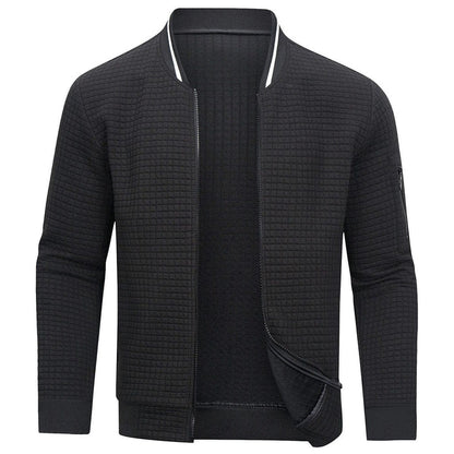 Men's long-sleeve waffle-pattern zip-up sweatshirt → Men's long-sleeve waffle-design zip-up jacket