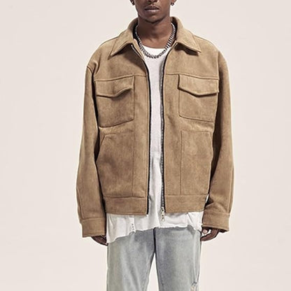 Men's Cargo Jacket Zipper Pockets Autumn
