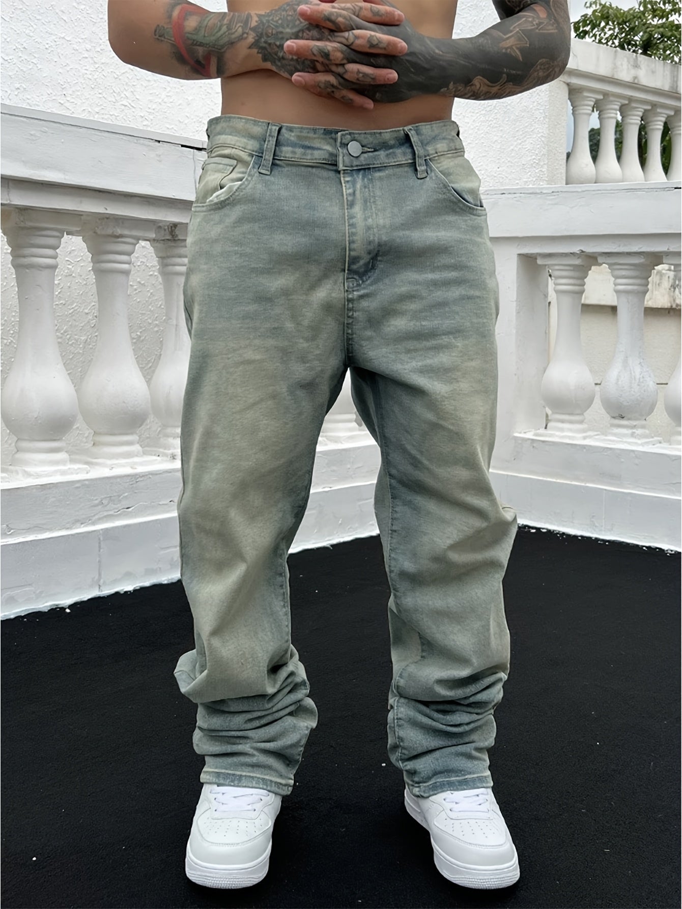 Herren Baggy Jeans Locker Sitzend Verwaschen - IdealeKleiden