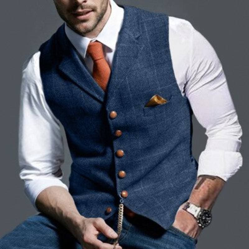 Herren Tweed Weste Ärmellos Kariert Elegant - IdealeKleiden