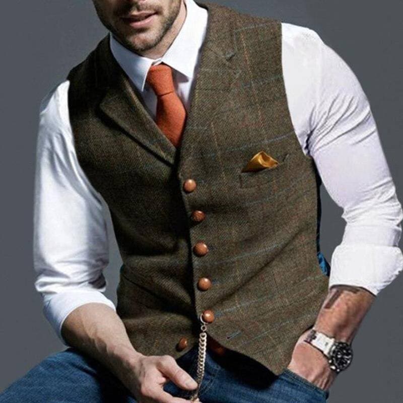Men's Tweed Vest Sleeveless Plaid Elegant