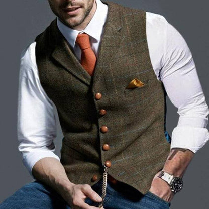 Men's Tweed Vest Sleeveless Plaid Elegant