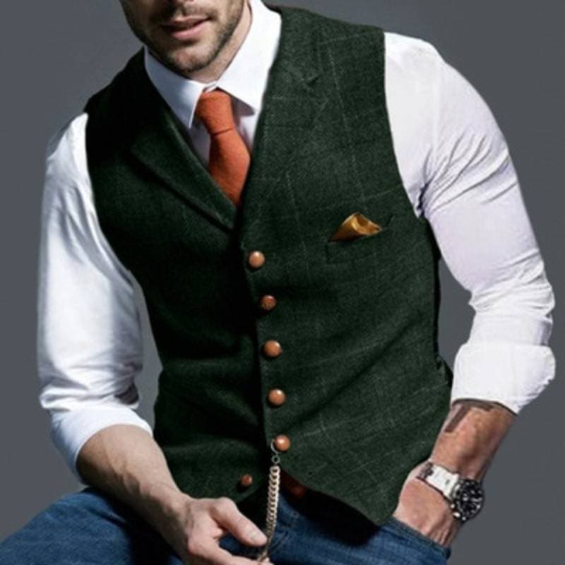 Men's Tweed Vest Sleeveless Plaid Elegant