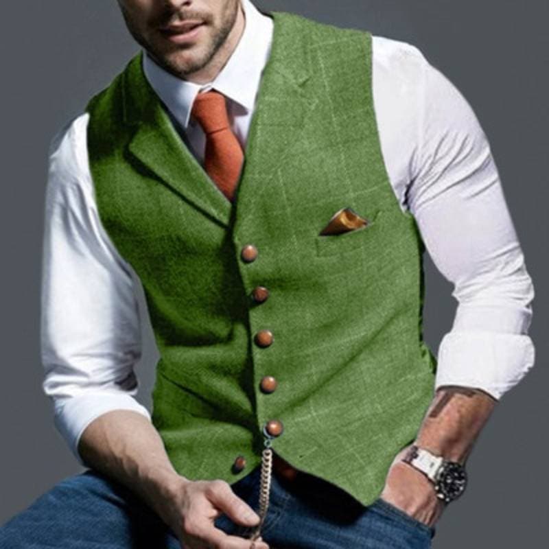 Men's Tweed Vest Sleeveless Plaid Elegant