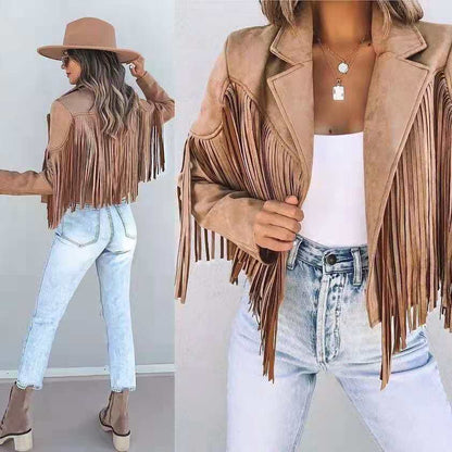Stylische Fransenjacke Leder Look - IdealeKleiden
