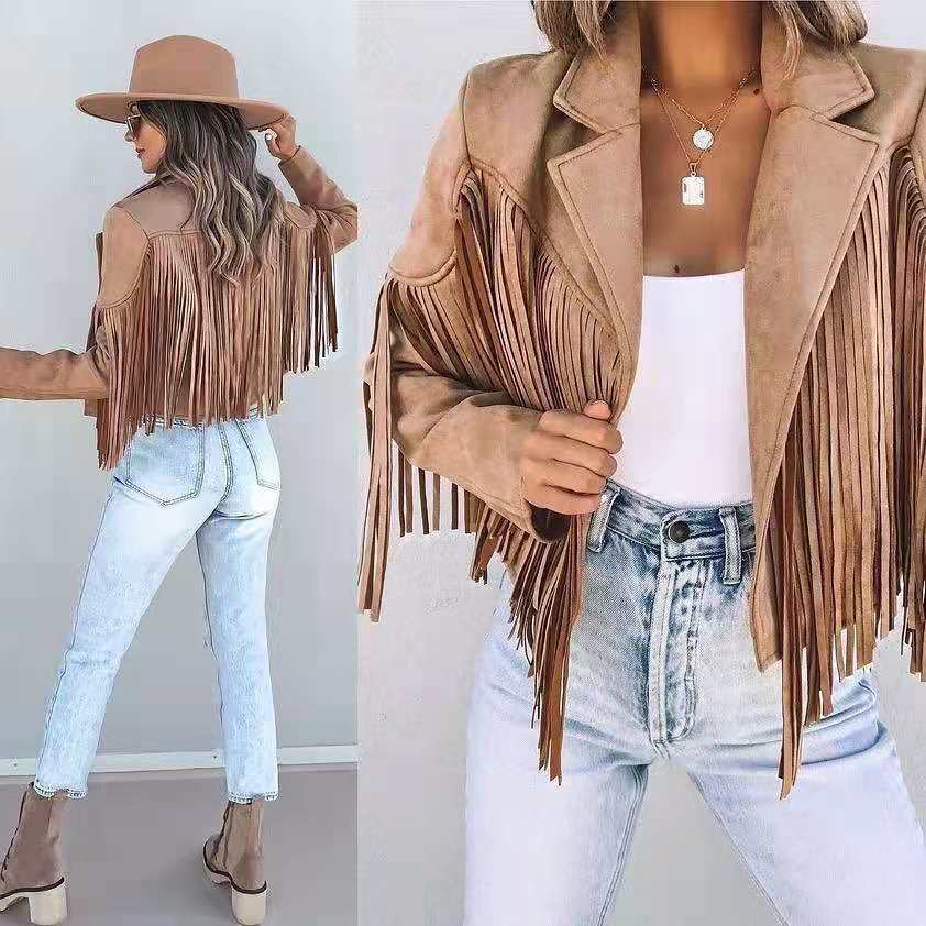 Stylische Westernjacke Damen Fransen Look - IdealeKleiden