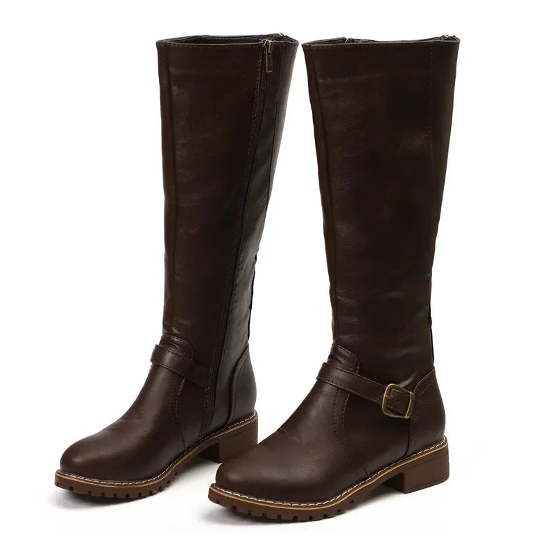 Stylish Women's Biker Boots - Elegant Design With Chunky Heel