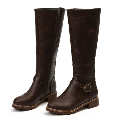 Stylish Women's Biker Boots - Elegant Design With Chunky Heel