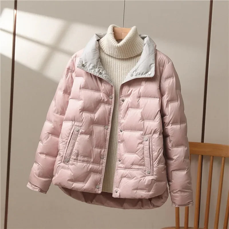 Stylish Quilted Jacket Women Collar