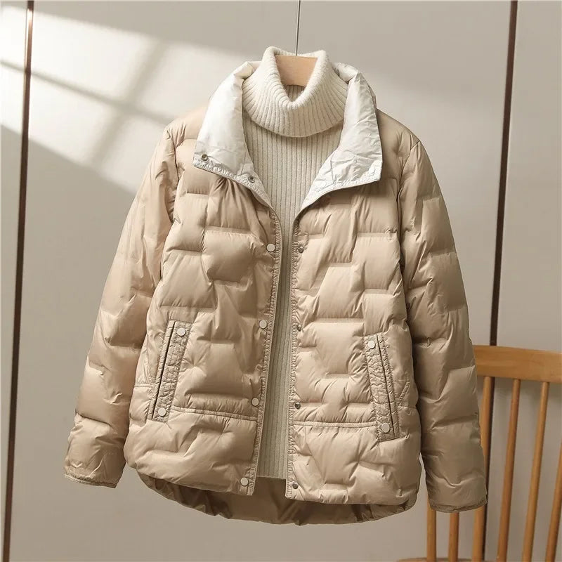 Stylish Quilted Jacket Women Collar