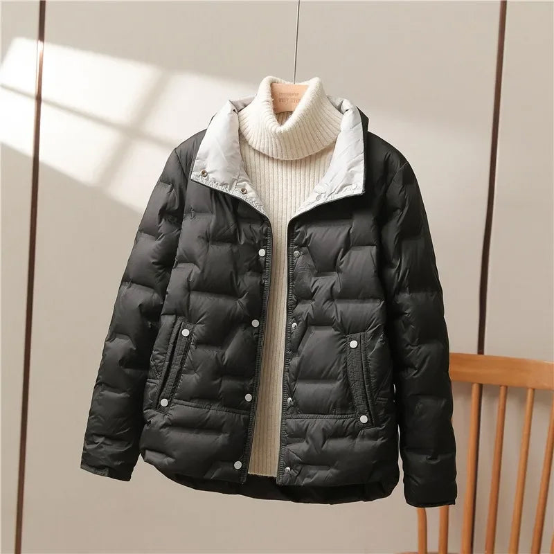 Stylish Quilted Jacket Women Collar