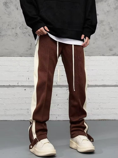 Men's Retro Tracksuit Bottoms Straight Leg Cotton
