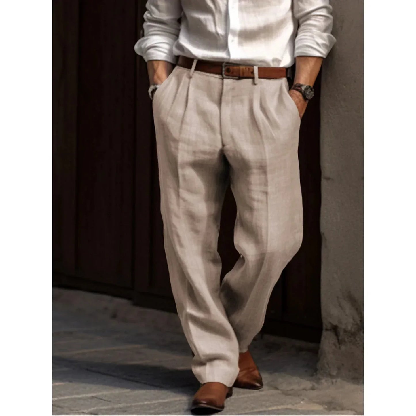 Herren Leinenhosen Leicht Bequem Lockere Passform - IdealeKleiden