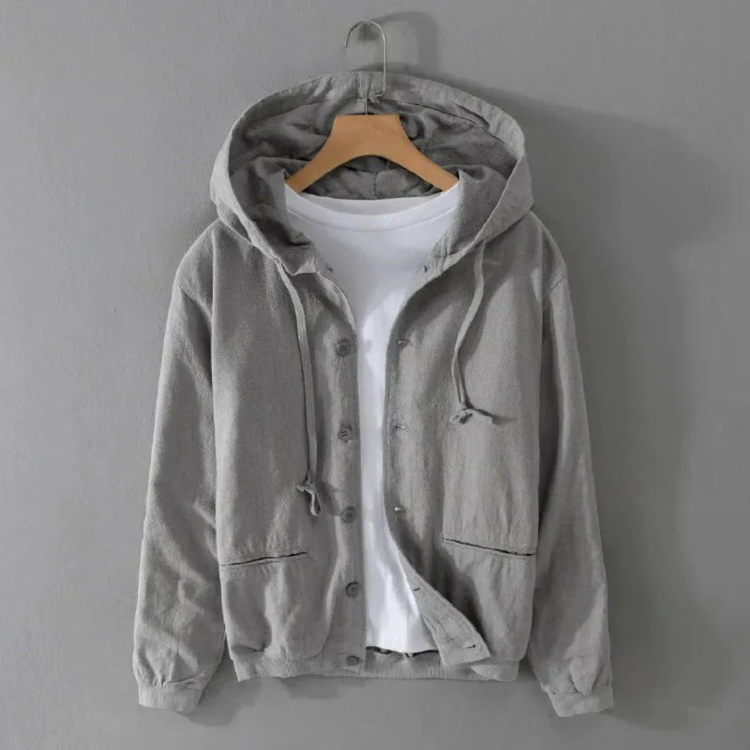 Stylish Hooded Jacket Linen Look