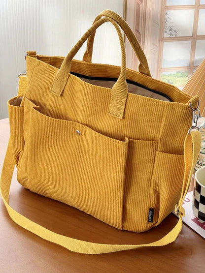 Cream Corduroy Shoulder Bag Elegant Women