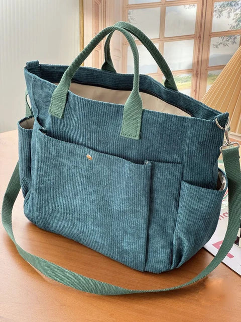 Cream Corduroy Shoulder Bag Elegant Women