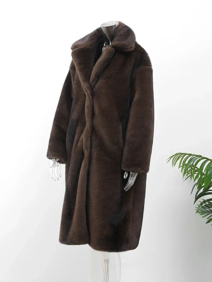 Long Faux Fur Coat Women Elegant